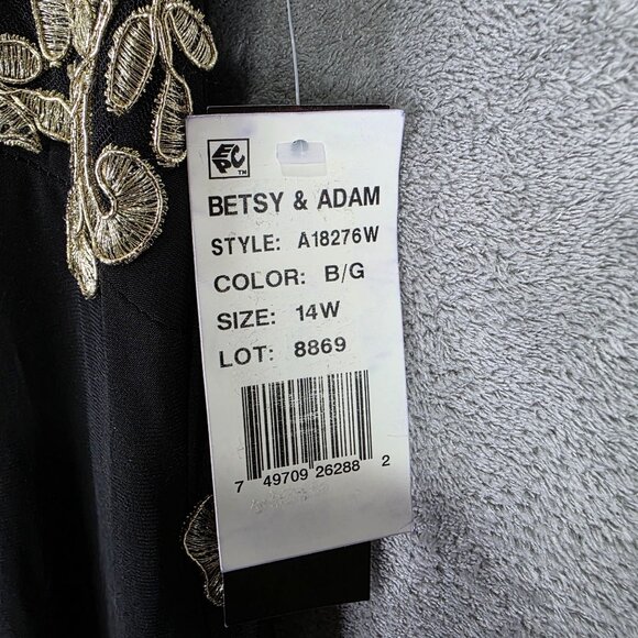 Womens Betsy & Adam Black & Gold Embroidered Evening Gown Polyester Stretch 14W - Picture 7 of 12
